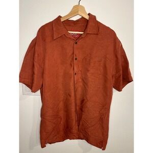 Woody's Retro Lounge Shirt Mens XL Orange Excellent Tropical Leaf Jacquard Camp